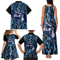 Custom Blue Wine Camo Pattern Golf Family Matching Tank Maxi Dress and Hawaiian Shirt with Blue Golf Club Pattern Cart and Ball Graphic - Wonder Print Shop