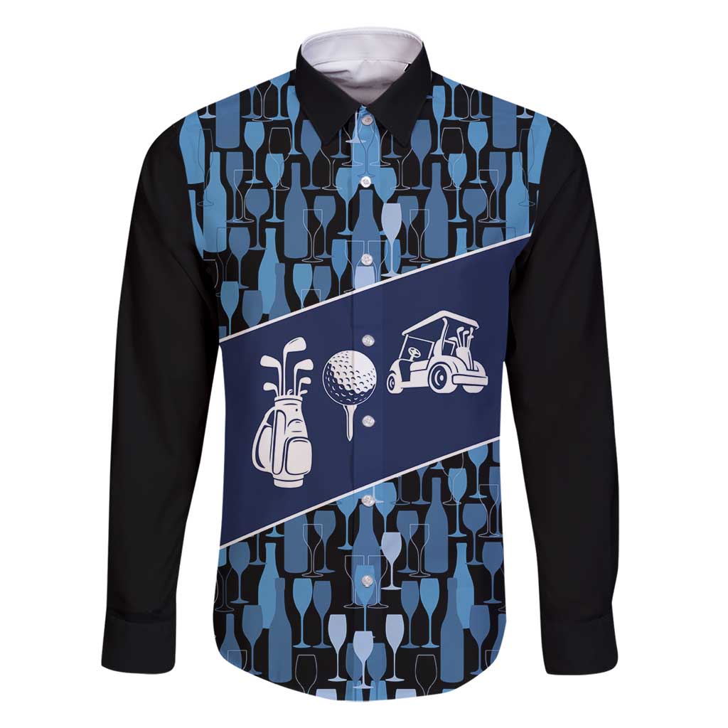 Custom Blue Wine Camo Pattern Golf Family Matching Tank Maxi Dress and Hawaiian Shirt with Blue Golf Club Pattern Cart and Ball Graphic - Wonder Print Shop