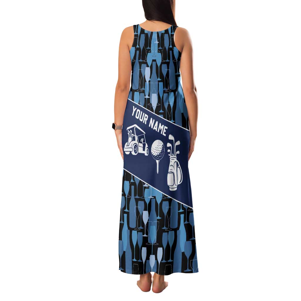 Custom Blue Wine Camo Pattern Golf Family Matching Tank Maxi Dress and Hawaiian Shirt with Blue Golf Club Pattern Cart and Ball Graphic - Wonder Print Shop