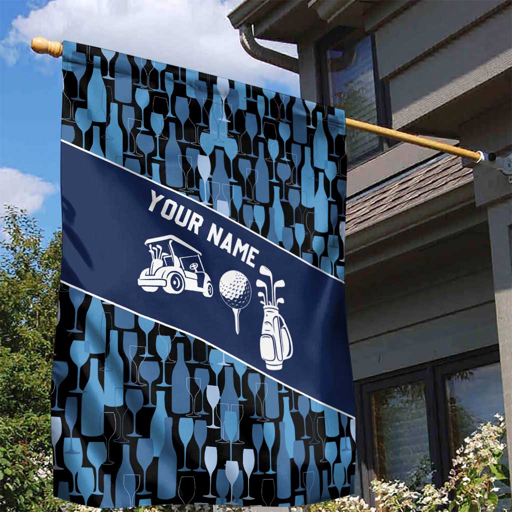 Custom Blue Wine Camo Pattern Golf Garden Flag with Blue Golf Club Pattern Cart and Ball Graphic - Wonder Print Shop