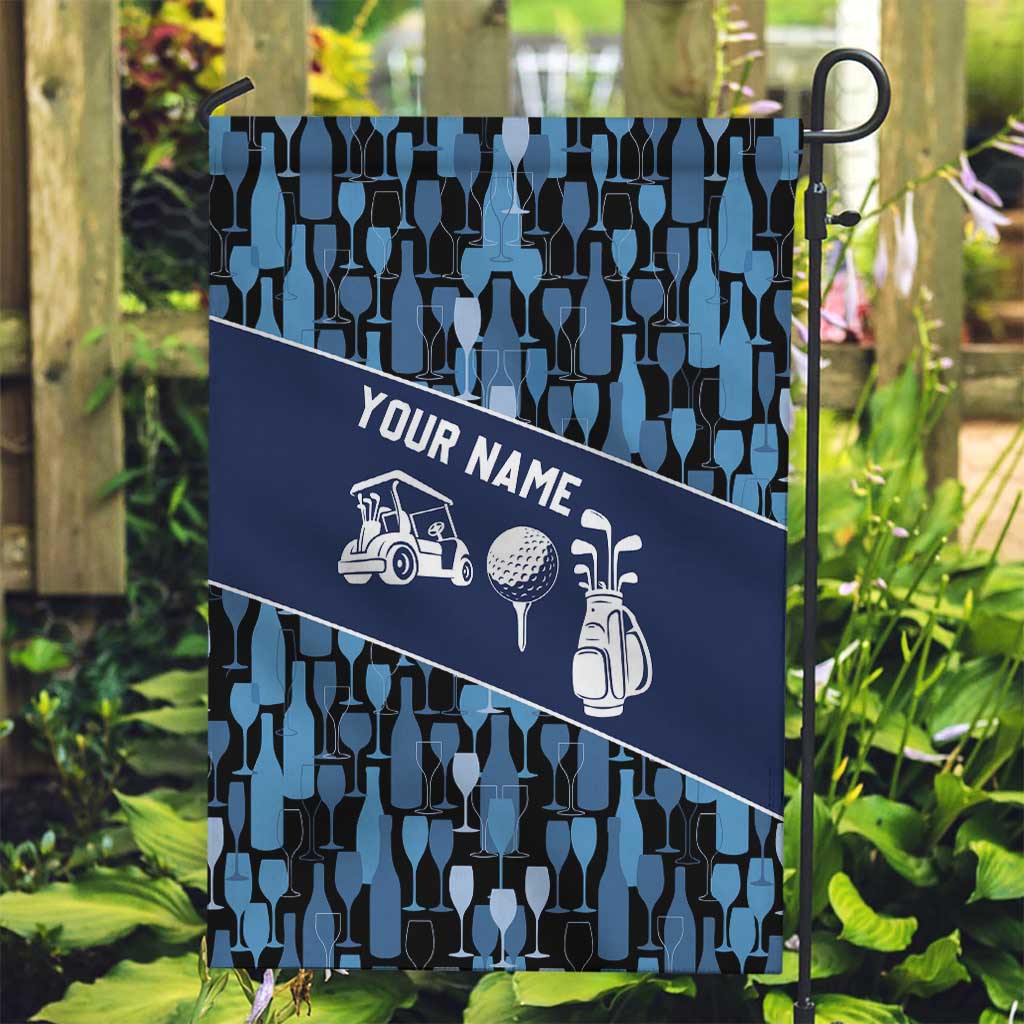 Custom Blue Wine Camo Pattern Golf Garden Flag with Blue Golf Club Pattern Cart and Ball Graphic - Wonder Print Shop