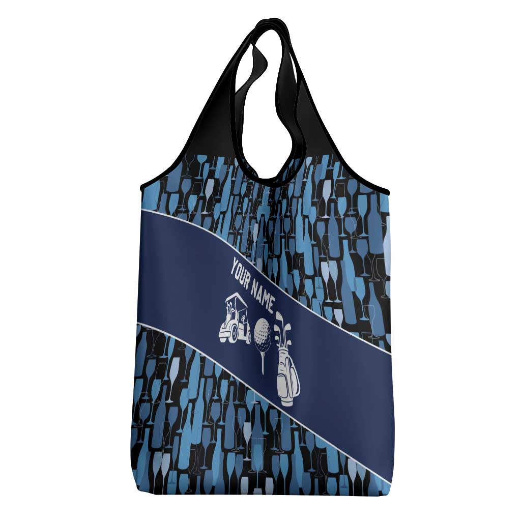 Custom Blue Wine Camo Pattern Golf Grocery Bag with Blue Golf Club Pattern Cart and Ball Graphic - Wonder Print Shop