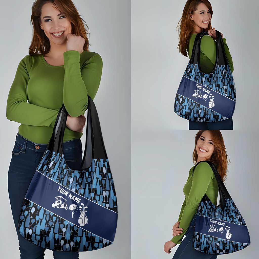 Custom Blue Wine Camo Pattern Golf Grocery Bag with Blue Golf Club Pattern Cart and Ball Graphic - Wonder Print Shop