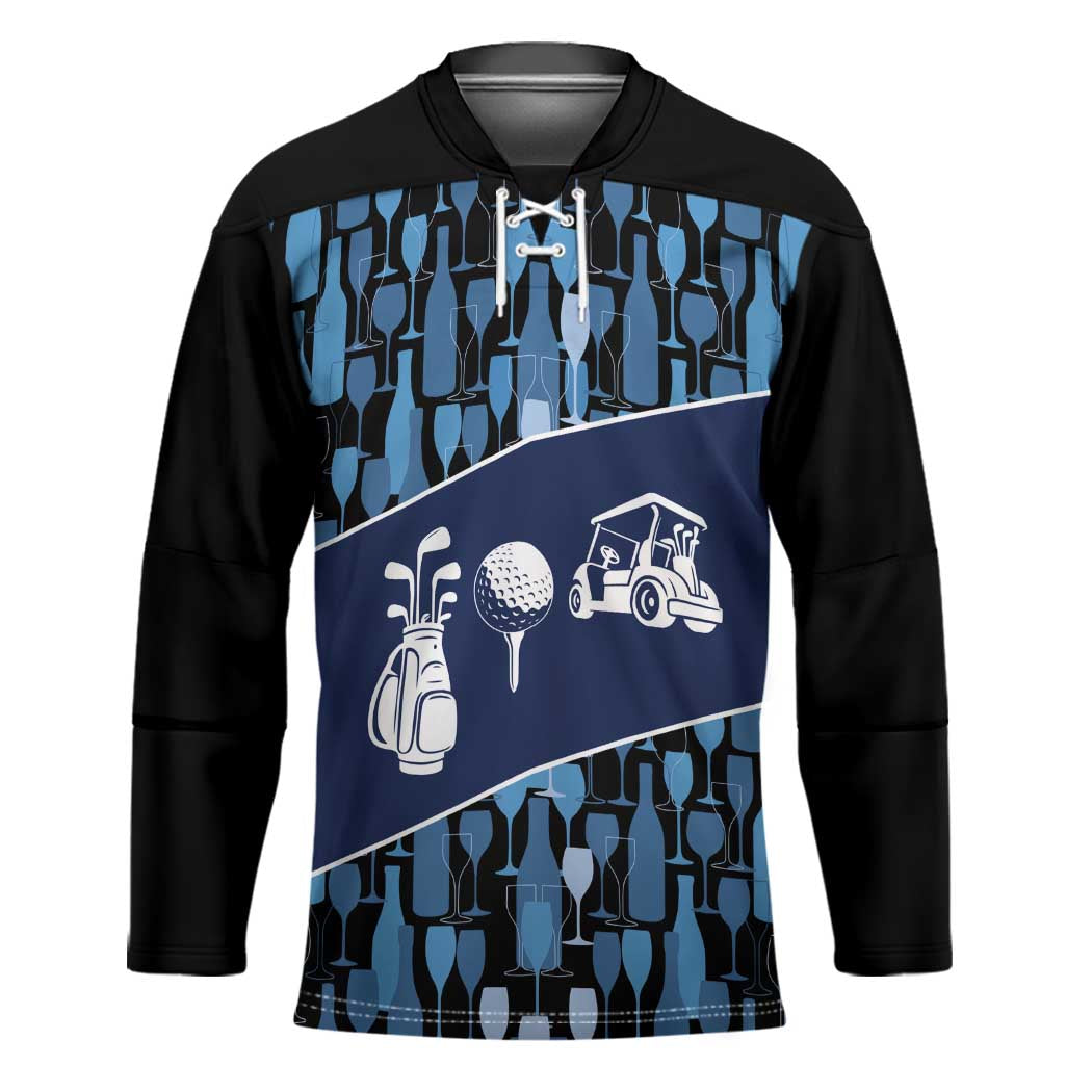 Custom Blue Wine Camo Pattern Golf Hockey Jersey with Blue Golf Club Pattern Cart and Ball Graphic - Wonder Print Shop