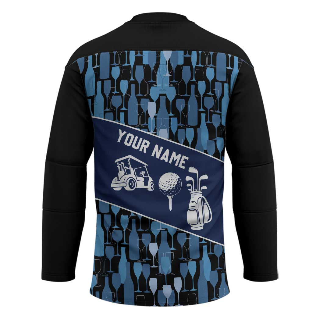 Custom Blue Wine Camo Pattern Golf Hockey Jersey with Blue Golf Club Pattern Cart and Ball Graphic - Wonder Print Shop