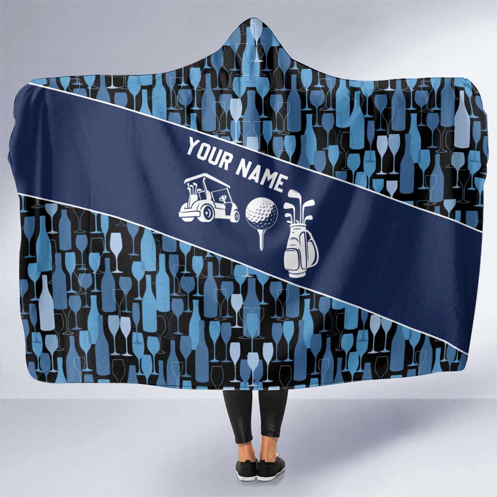 Custom Blue Wine Camo Pattern Golf Hooded Blanket with Blue Golf Club Pattern Cart and Ball Graphic - Wonder Print Shop
