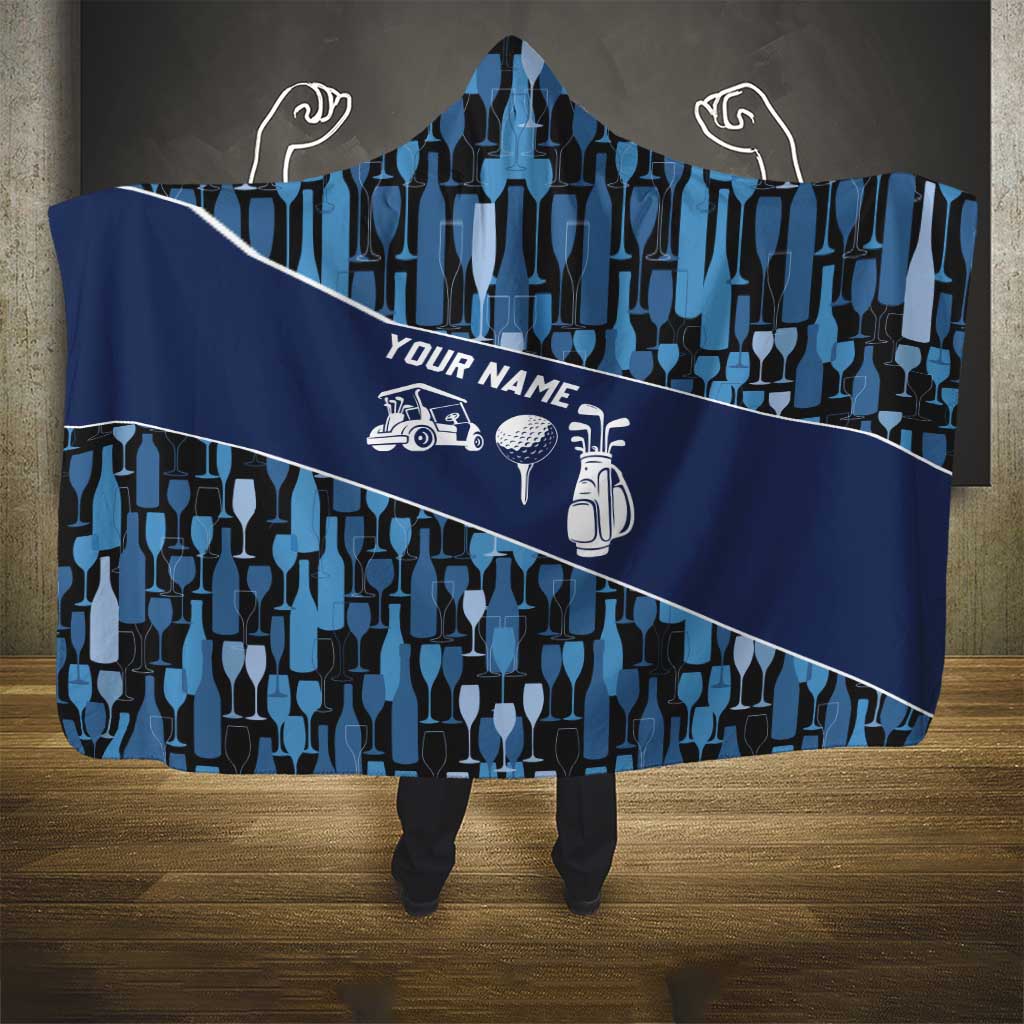 Custom Blue Wine Camo Pattern Golf Hooded Blanket with Blue Golf Club Pattern Cart and Ball Graphic - Wonder Print Shop