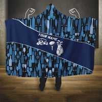 Custom Blue Wine Camo Pattern Golf Hooded Blanket with Blue Golf Club Pattern Cart and Ball Graphic - Wonder Print Shop