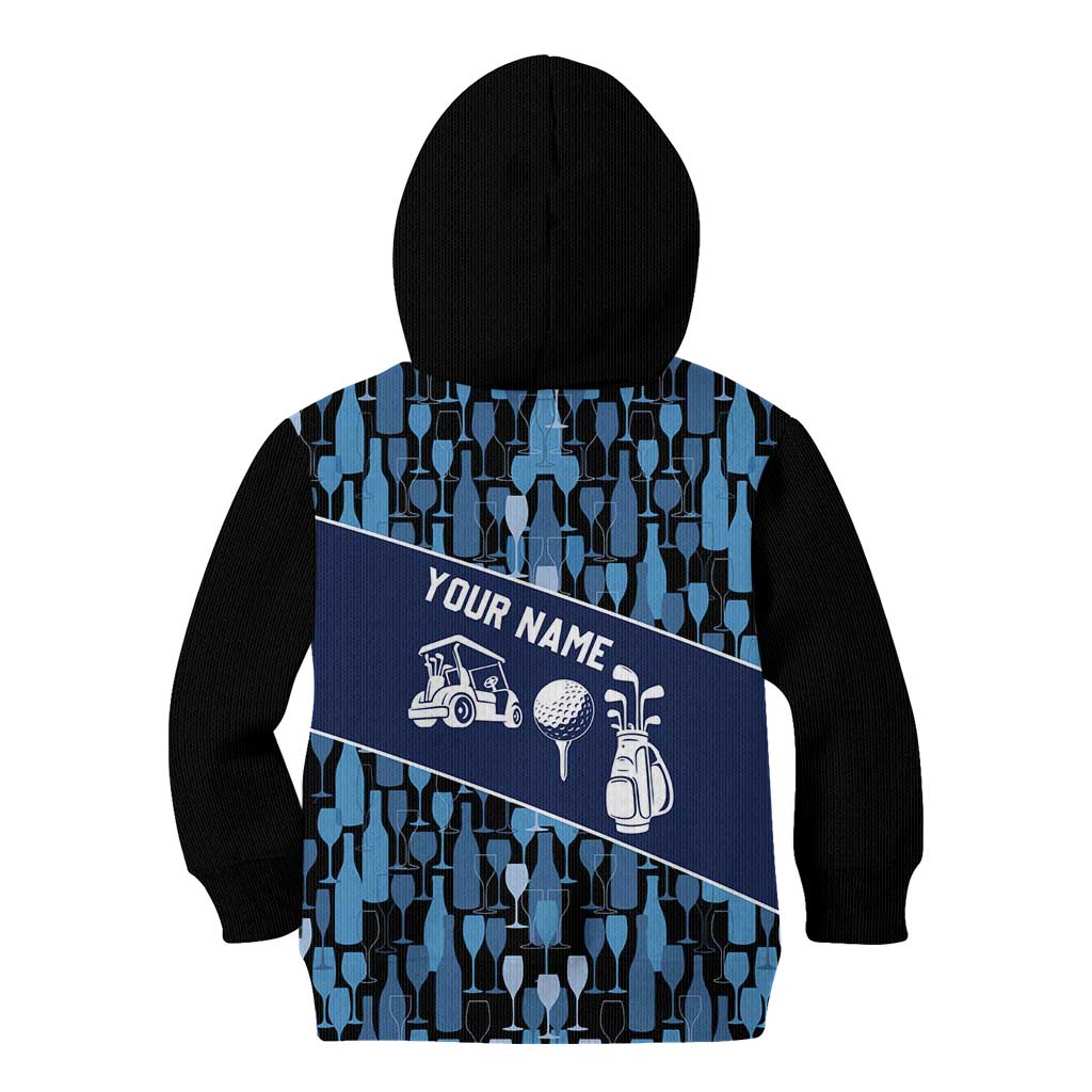 Custom Blue Wine Camo Pattern Golf Kid Hoodie with Blue Golf Club Pattern Cart and Ball Graphic - Wonder Print Shop