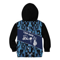 Custom Blue Wine Camo Pattern Golf Kid Hoodie with Blue Golf Club Pattern Cart and Ball Graphic - Wonder Print Shop