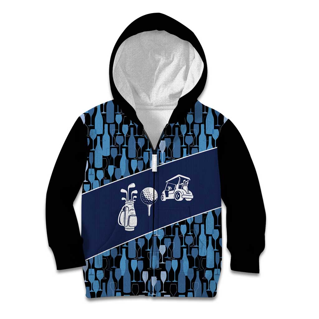 Custom Blue Wine Camo Pattern Golf Kid Hoodie with Blue Golf Club Pattern Cart and Ball Graphic - Wonder Print Shop