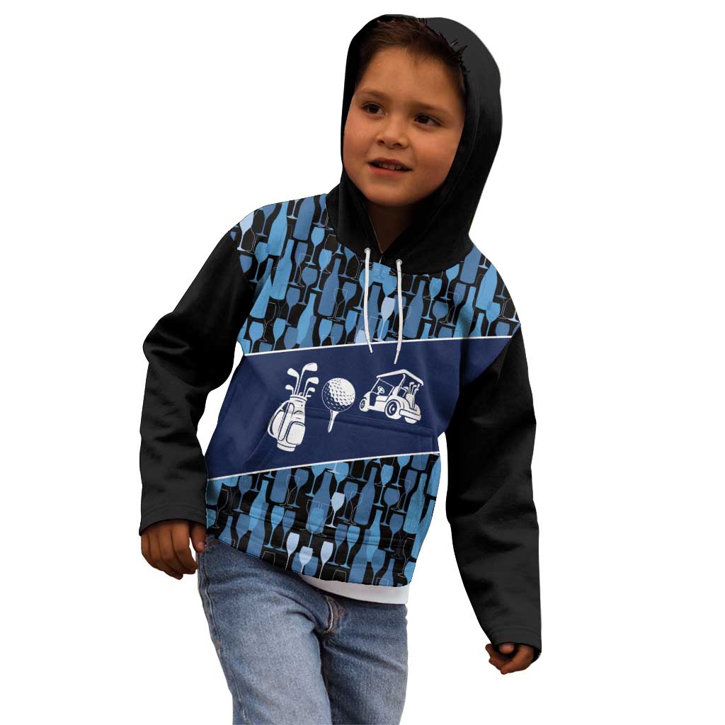Custom Blue Wine Camo Pattern Golf Kid Hoodie with Blue Golf Club Pattern Cart and Ball Graphic - Wonder Print Shop
