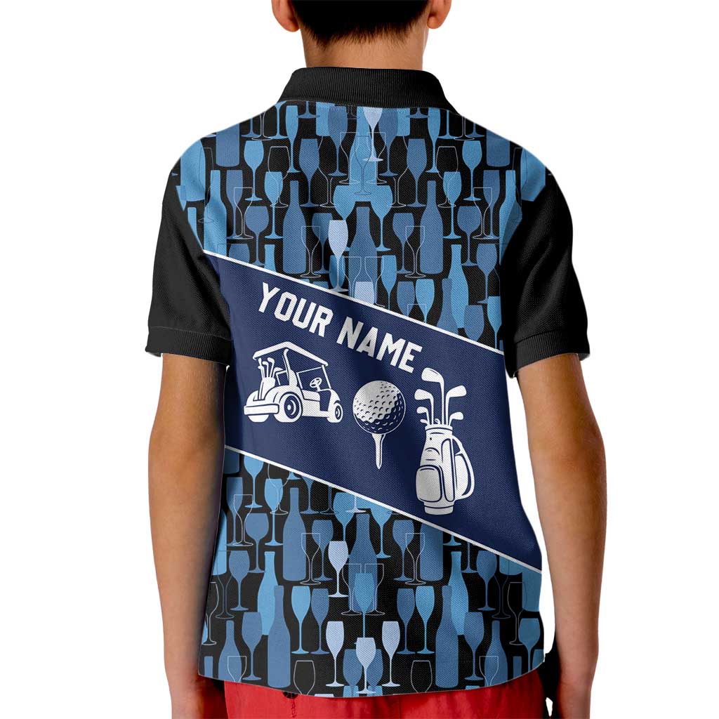 Custom Blue Wine Camo Pattern Golf Kid Polo Shirt with Blue Golf Club Pattern Cart and Ball Graphic - Wonder Print Shop