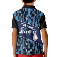 Custom Blue Wine Camo Pattern Golf Kid Polo Shirt with Blue Golf Club Pattern Cart and Ball Graphic - Wonder Print Shop