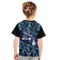 Custom Blue Wine Camo Pattern Golf Kid T Shirt with Blue Golf Club Pattern Cart and Ball Graphic - Wonder Print Shop
