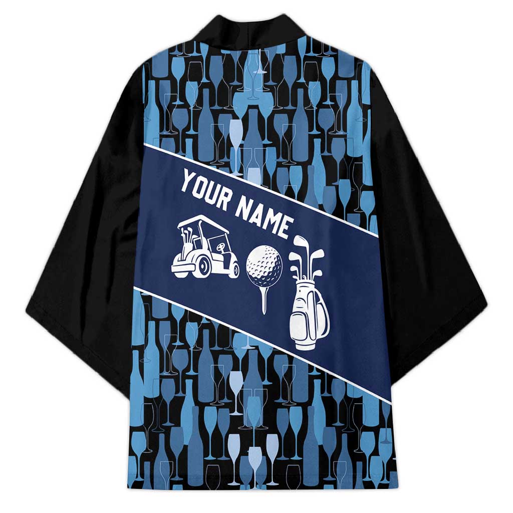 Custom Blue Wine Camo Pattern Golf Kimono with Blue Golf Club Pattern Cart and Ball Graphic - Wonder Print Shop