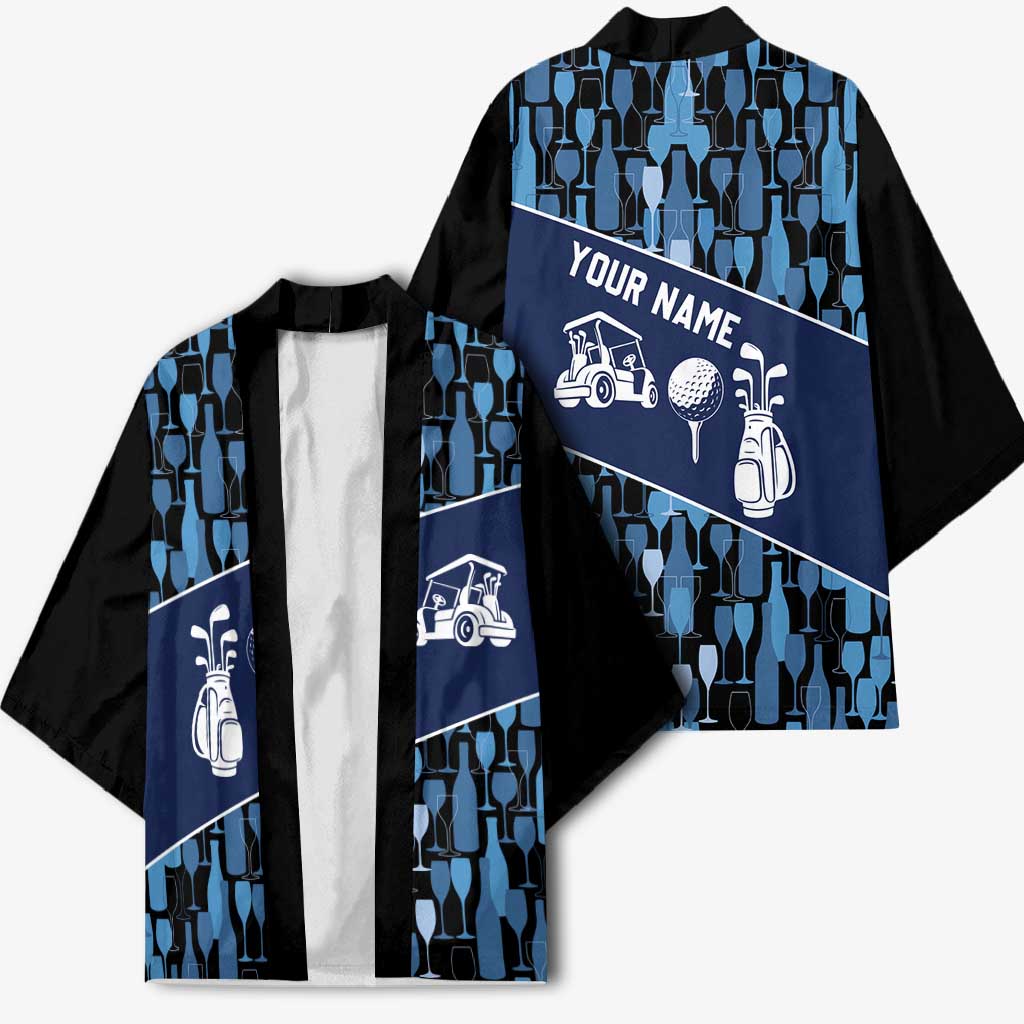 Custom Blue Wine Camo Pattern Golf Kimono with Blue Golf Club Pattern Cart and Ball Graphic - Wonder Print Shop