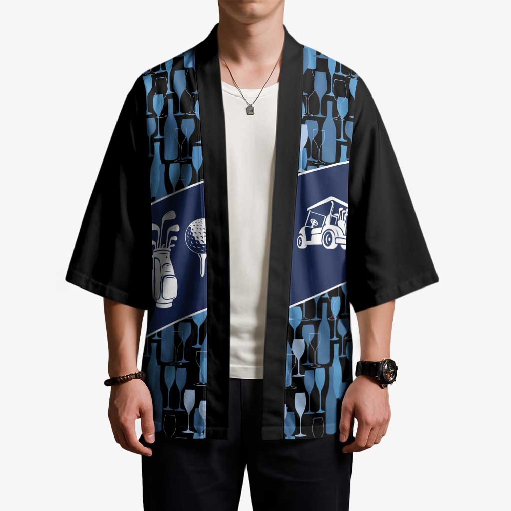 Custom Blue Wine Camo Pattern Golf Kimono with Blue Golf Club Pattern Cart and Ball Graphic - Wonder Print Shop