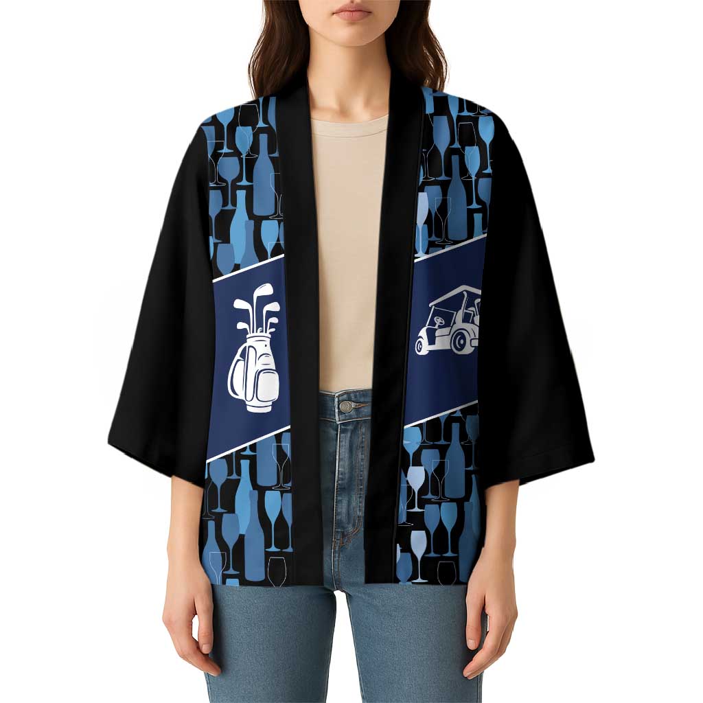 Custom Blue Wine Camo Pattern Golf Kimono with Blue Golf Club Pattern Cart and Ball Graphic - Wonder Print Shop