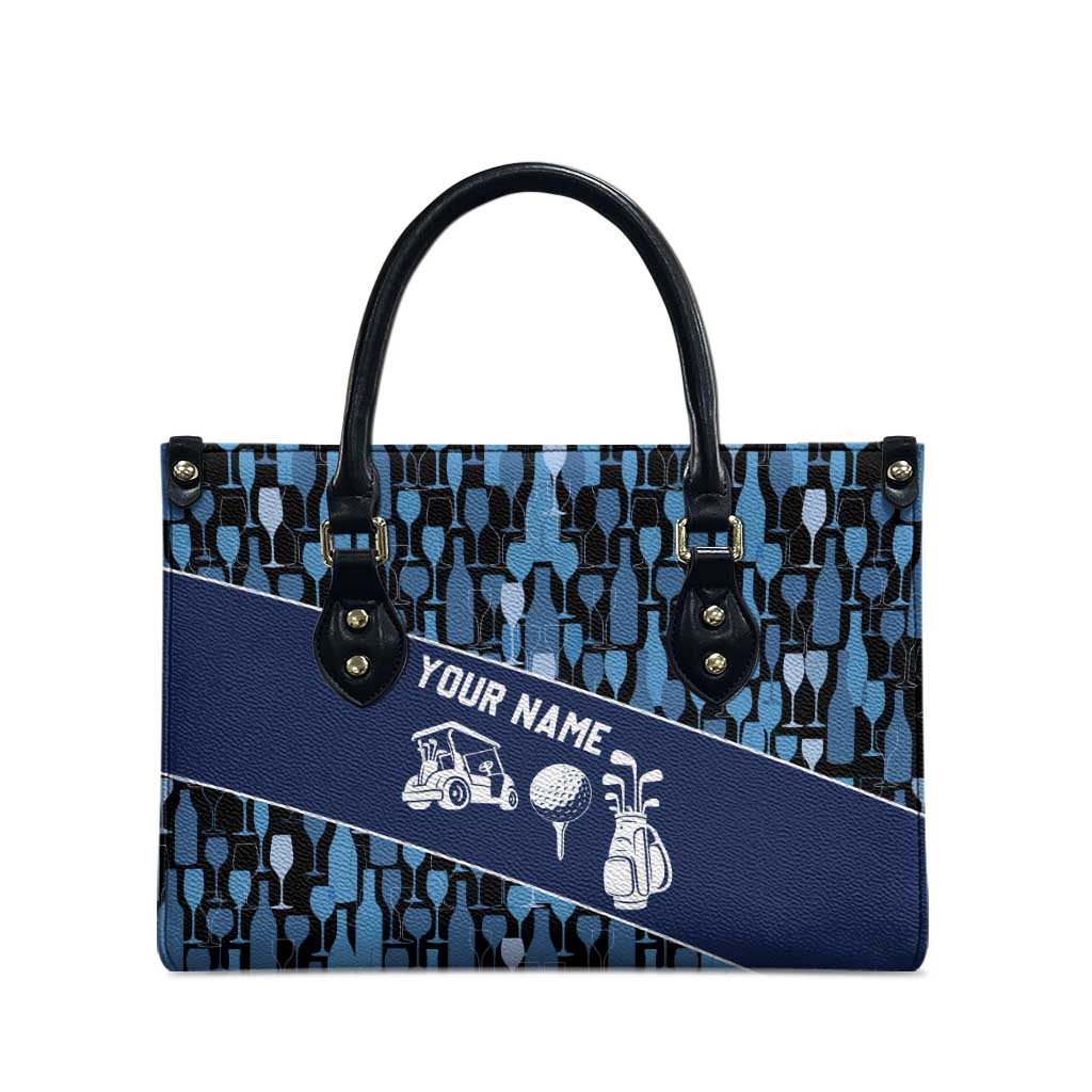 Custom Blue Wine Camo Pattern Golf Leather Bag with Blue Golf Club Pattern Cart and Ball Graphic - Wonder Print Shop