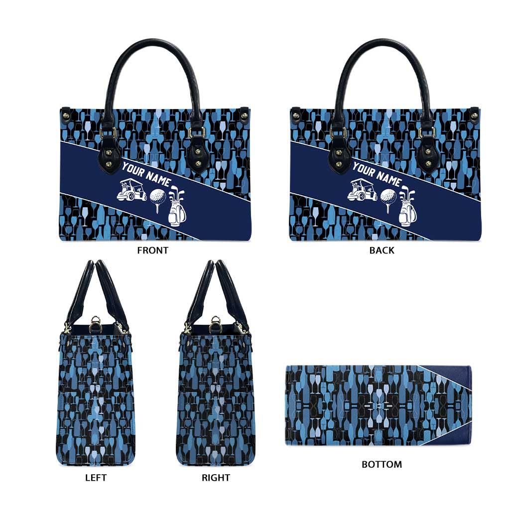 Custom Blue Wine Camo Pattern Golf Leather Bag with Blue Golf Club Pattern Cart and Ball Graphic - Wonder Print Shop