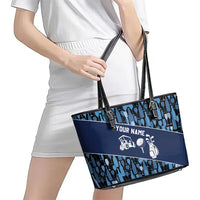 Custom Blue Wine Camo Pattern Golf Leather Tote Bag with Blue Golf Club Pattern Cart and Ball Graphic - Wonder Print Shop