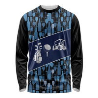 Custom Blue Wine Camo Pattern Golf Long Sleeve Shirt with Blue Golf Club Pattern Cart and Ball Graphic - Wonder Print Shop