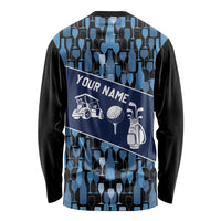 Custom Blue Wine Camo Pattern Golf Long Sleeve Shirt with Blue Golf Club Pattern Cart and Ball Graphic - Wonder Print Shop
