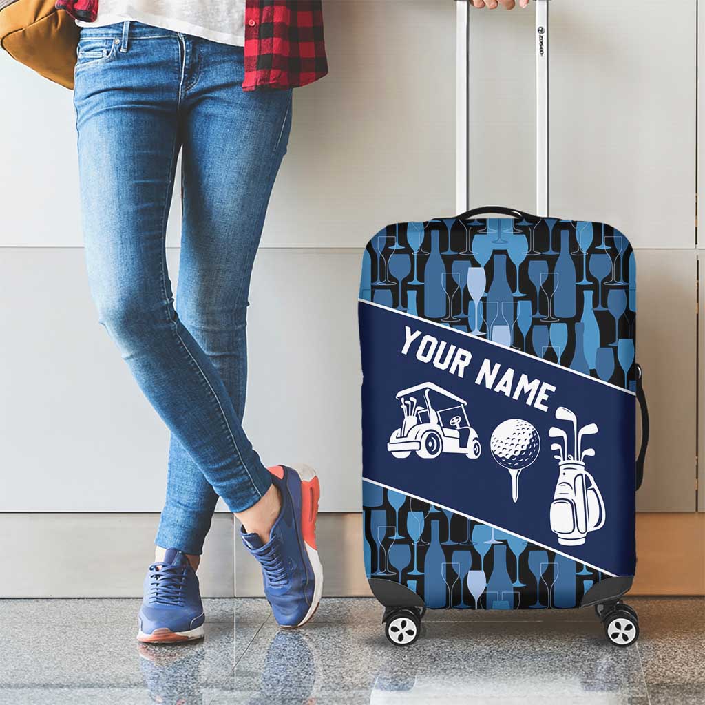 Custom Blue Wine Camo Pattern Golf Luggage Cover with Blue Golf Club Pattern Cart and Ball Graphic - Wonder Print Shop