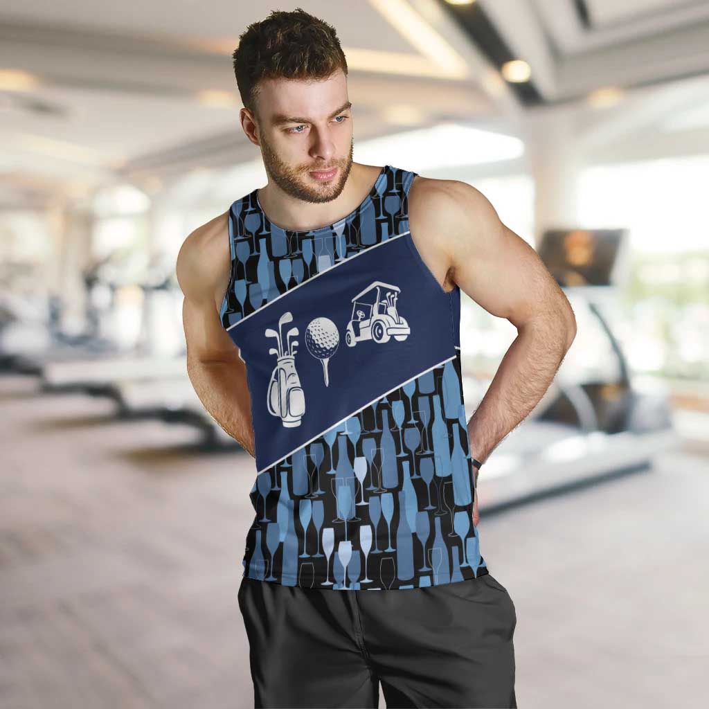 Custom Blue Wine Camo Pattern Golf Men Tank Top with Blue Golf Club Pattern Cart and Ball Graphic - Wonder Print Shop