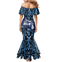 Custom Blue Wine Camo Pattern Golf Mermaid Dress with Blue Golf Club Pattern Cart and Ball Graphic - Wonder Print Shop
