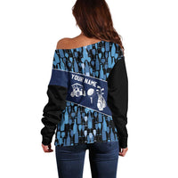 Custom Blue Wine Camo Pattern Golf Off Shoulder Sweater with Blue Golf Club Pattern Cart and Ball Graphic - Wonder Print Shop