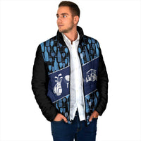 Custom Blue Wine Camo Pattern Golf Padded Jacket with Blue Golf Club Pattern Cart and Ball Graphic - Wonder Print Shop