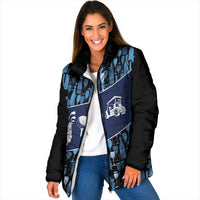 Custom Blue Wine Camo Pattern Golf Padded Jacket with Blue Golf Club Pattern Cart and Ball Graphic - Wonder Print Shop