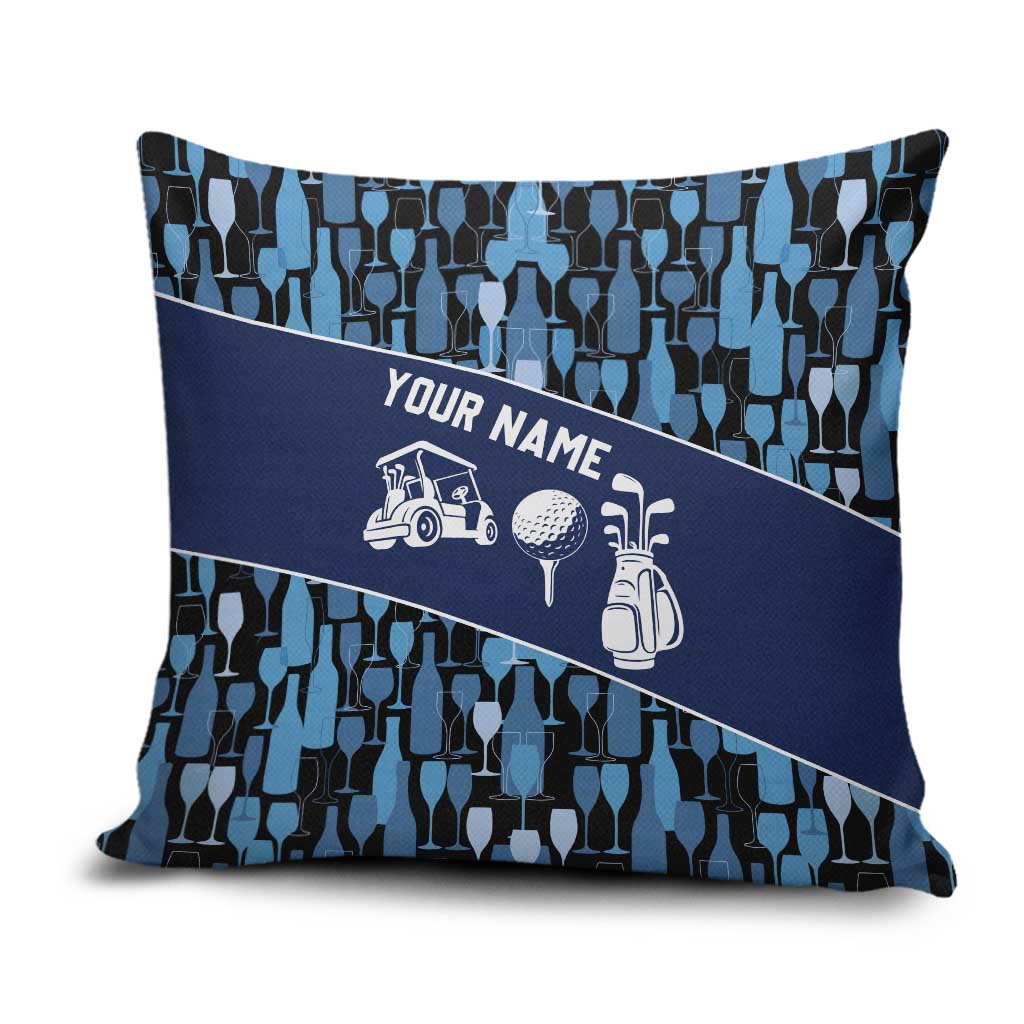 Custom Blue Wine Camo Pattern Golf Pillow Cover with Blue Golf Club Pattern Cart and Ball Graphic - Wonder Print Shop