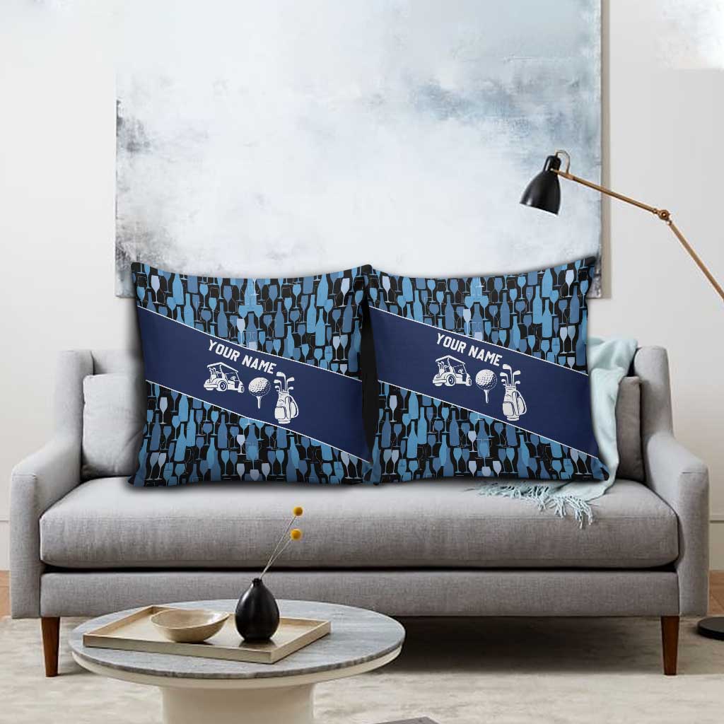 Custom Blue Wine Camo Pattern Golf Pillow Cover with Blue Golf Club Pattern Cart and Ball Graphic - Wonder Print Shop