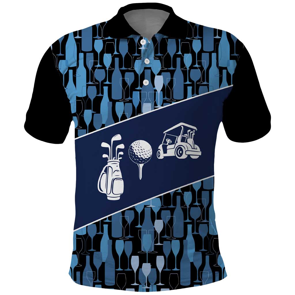 Custom Blue Wine Camo Pattern Golf Polo Shirt with Blue Golf Club Pattern Cart and Ball Graphic - Wonder Print Shop