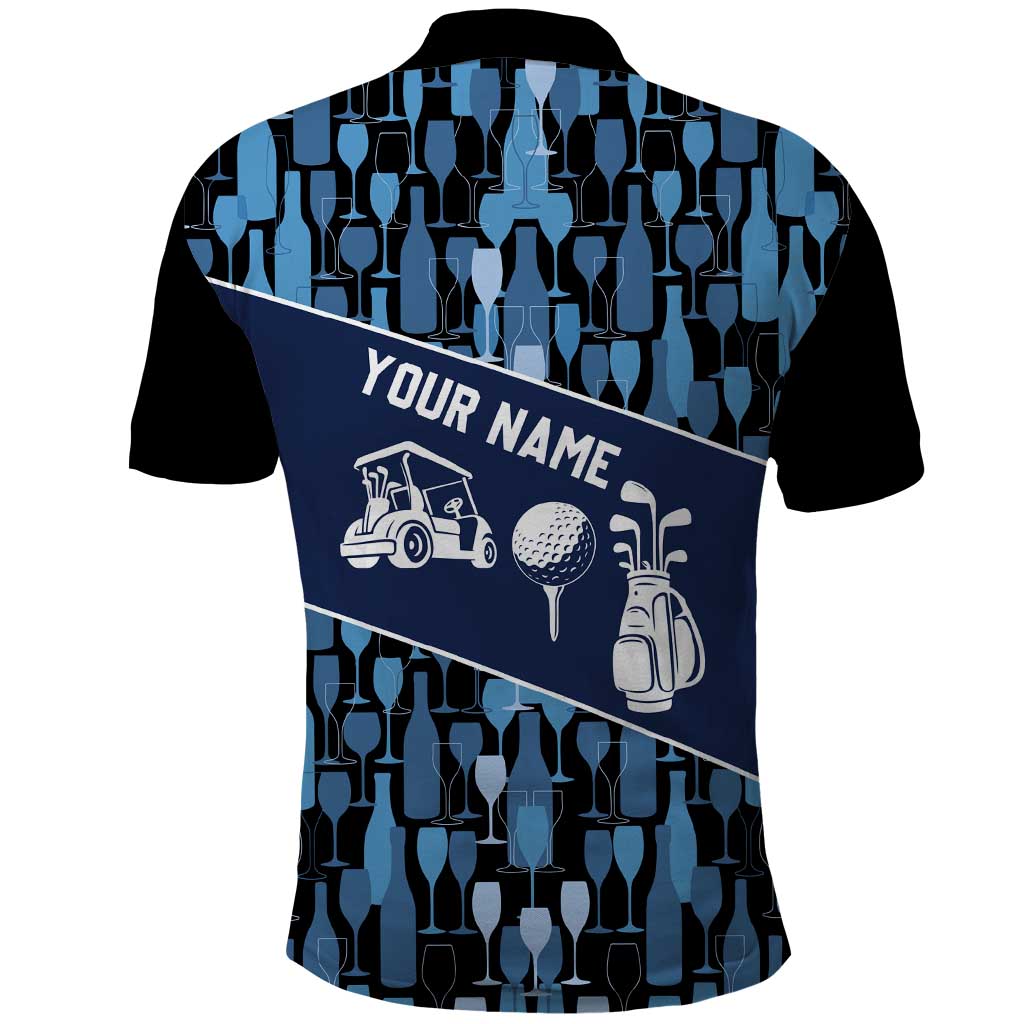 Custom Blue Wine Camo Pattern Golf Polo Shirt with Blue Golf Club Pattern Cart and Ball Graphic - Wonder Print Shop