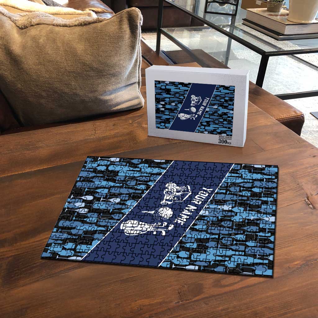 Custom Blue Wine Camo Pattern Golf Puzzle with Blue Golf Club Pattern Cart and Ball Graphic - Wonder Print Shop