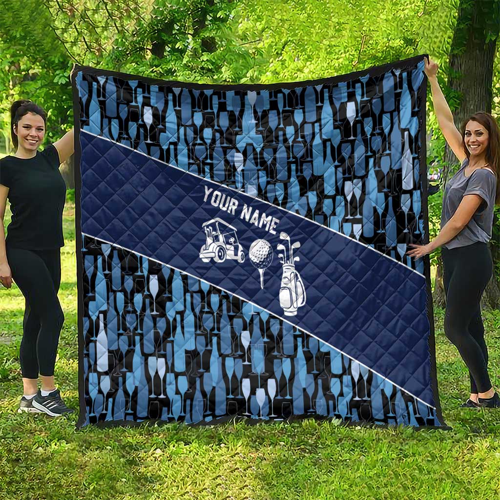 Custom Blue Wine Camo Pattern Golf Quilt with Blue Golf Club Pattern Cart and Ball Graphic - Wonder Print Shop