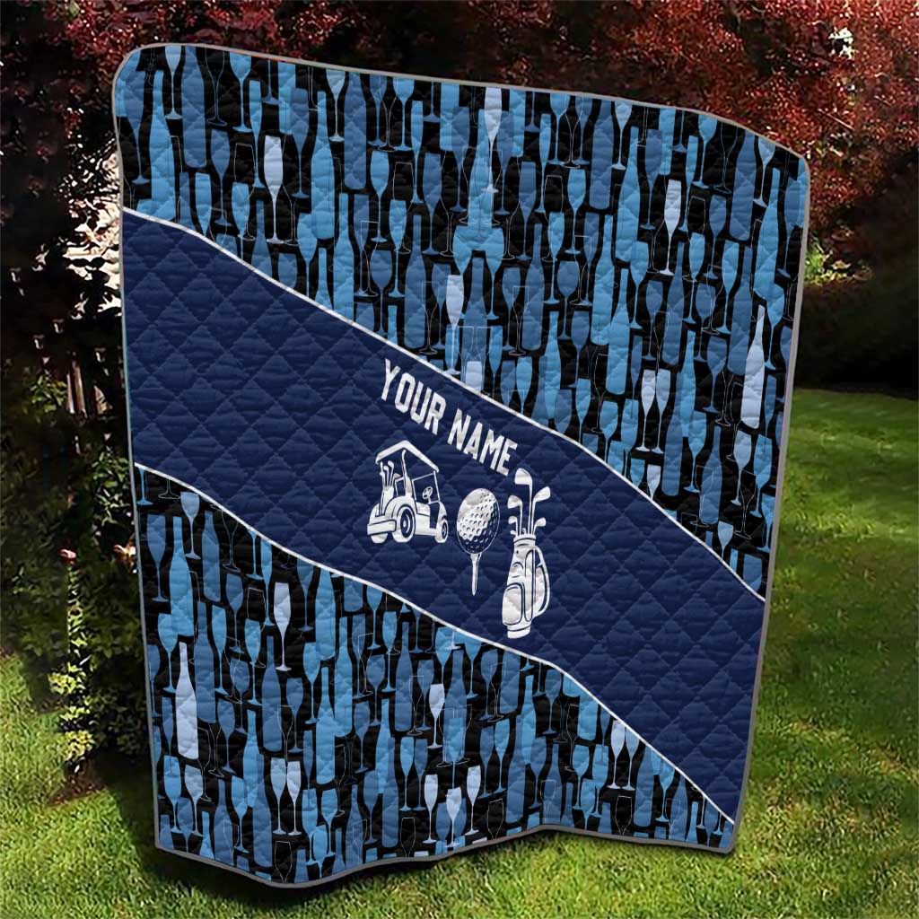 Custom Blue Wine Camo Pattern Golf Quilt with Blue Golf Club Pattern Cart and Ball Graphic - Wonder Print Shop