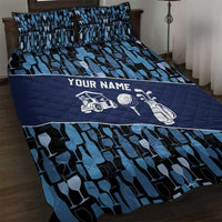 Custom Blue Wine Camo Pattern Golf Quilt Bed Set with Blue Golf Club Pattern Cart and Ball Graphic - Wonder Print Shop
