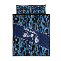 Custom Blue Wine Camo Pattern Golf Quilt Bed Set with Blue Golf Club Pattern Cart and Ball Graphic - Wonder Print Shop