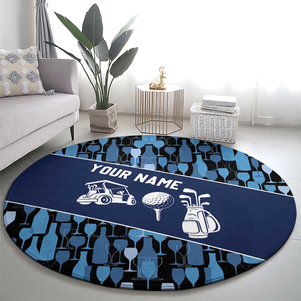 Custom Blue Wine Camo Pattern Golf Round Carpet with Blue Golf Club Pattern Cart and Ball Graphic - Wonder Print Shop