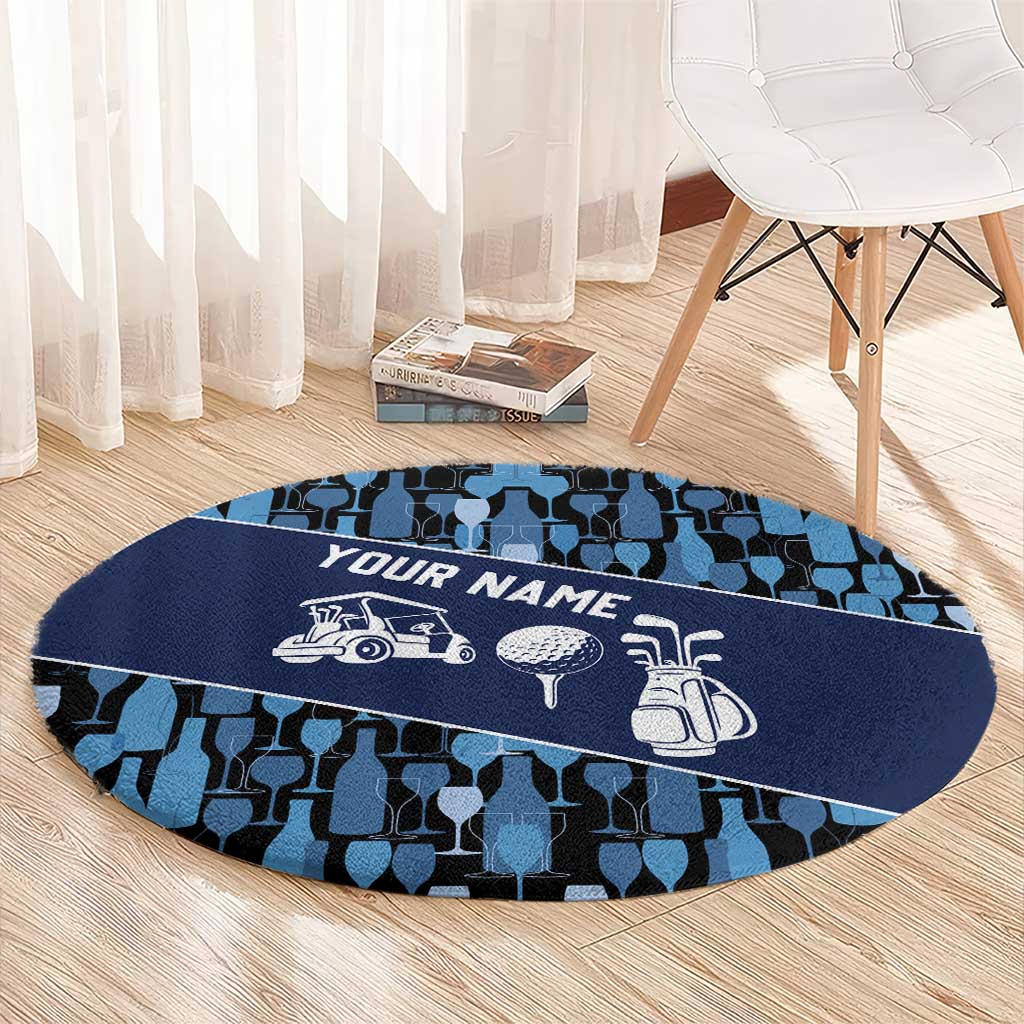 Custom Blue Wine Camo Pattern Golf Round Carpet with Blue Golf Club Pattern Cart and Ball Graphic - Wonder Print Shop