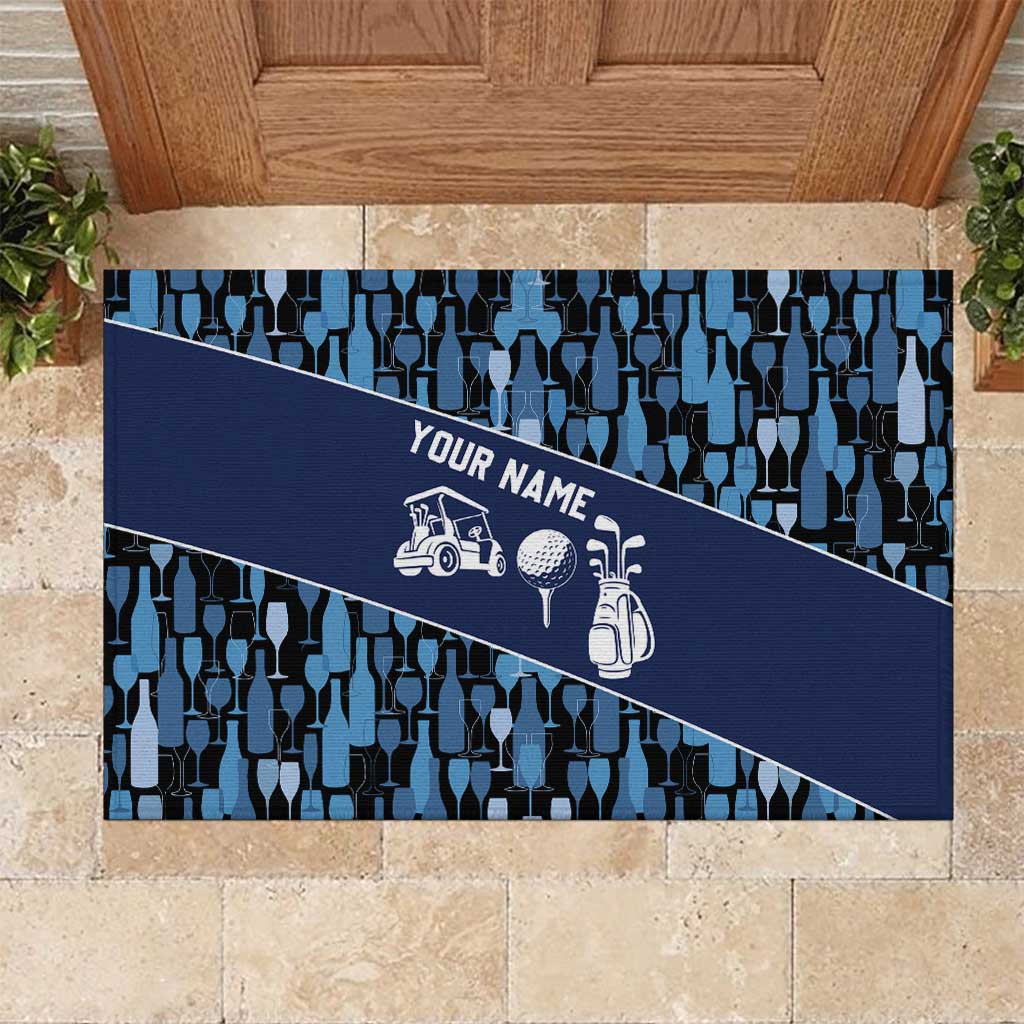 Custom Blue Wine Camo Pattern Golf Rubber Doormat with Blue Golf Club Pattern Cart and Ball Graphic - Wonder Print Shop