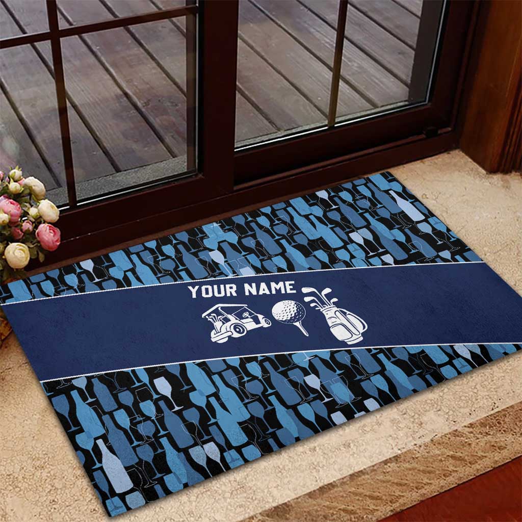 Custom Blue Wine Camo Pattern Golf Rubber Doormat with Blue Golf Club Pattern Cart and Ball Graphic - Wonder Print Shop