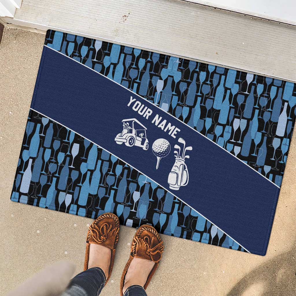 Custom Blue Wine Camo Pattern Golf Rubber Doormat with Blue Golf Club Pattern Cart and Ball Graphic - Wonder Print Shop