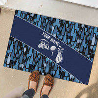 Custom Blue Wine Camo Pattern Golf Rubber Doormat with Blue Golf Club Pattern Cart and Ball Graphic - Wonder Print Shop