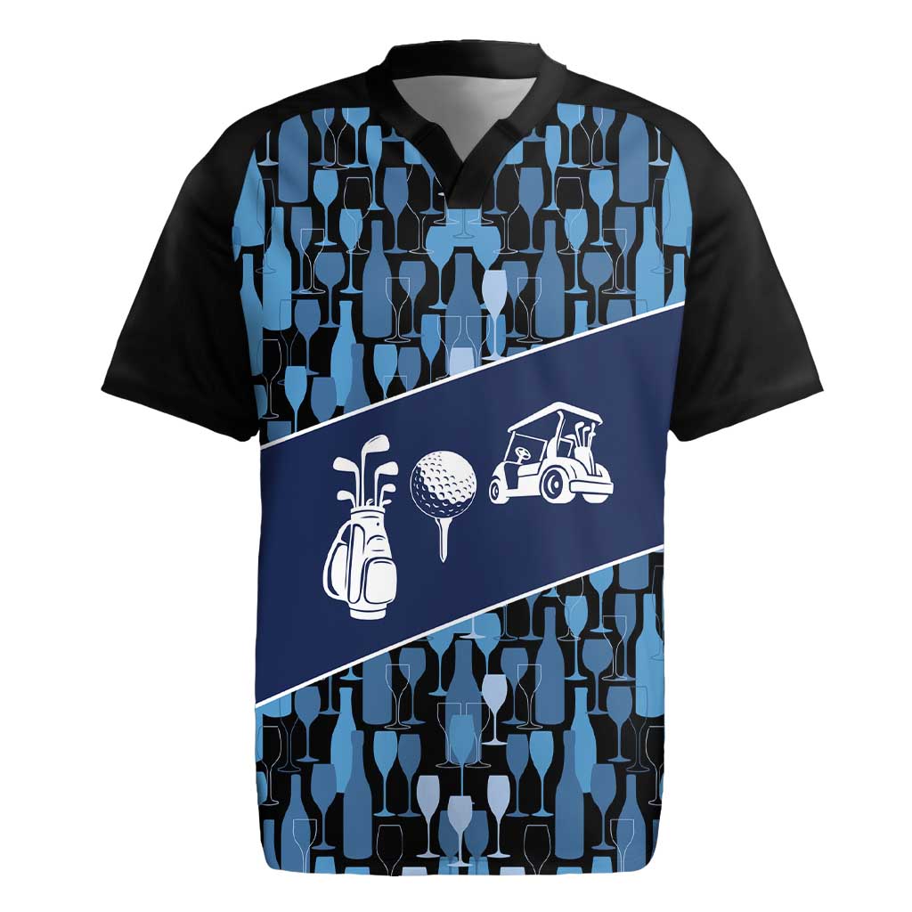 Custom Blue Wine Camo Pattern Golf Rugby Jersey with Blue Golf Club Pattern Cart and Ball Graphic - Wonder Print Shop